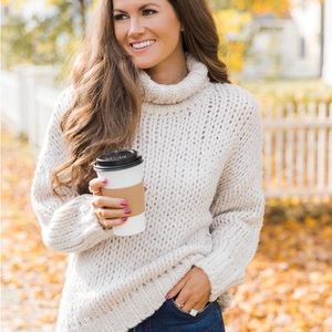 Chunky Knit Beige Turtleneck Sweater